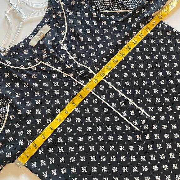 LOFT Mixed Print Popover Top Womens Small Navy Ivory Long Sleeve Peasant Blouse - Picture 8 of 9